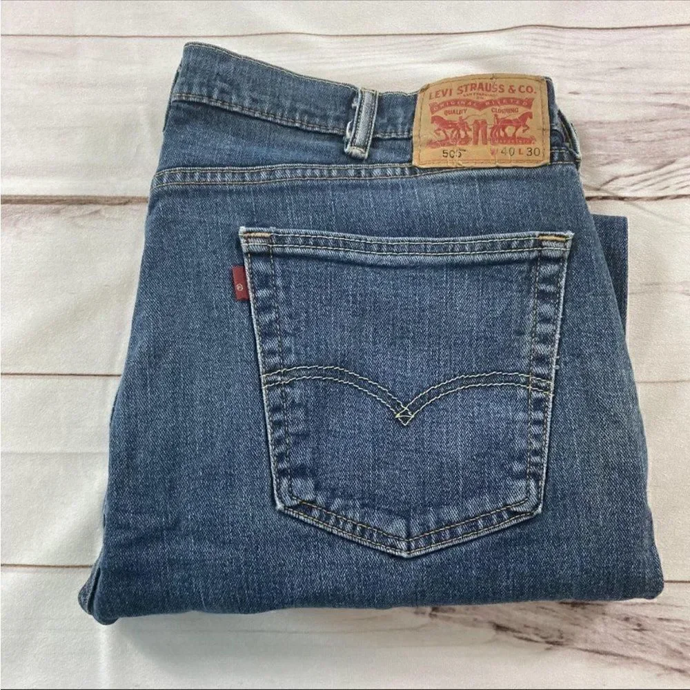Levi Strauss & Co. Mens Blue 505 Straight Leg Denim Jeans Size W40xL30
